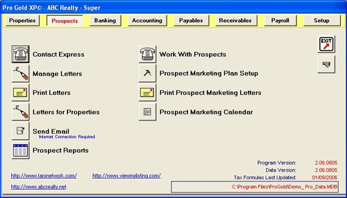 Pro Gold XP Front Office Module Screen